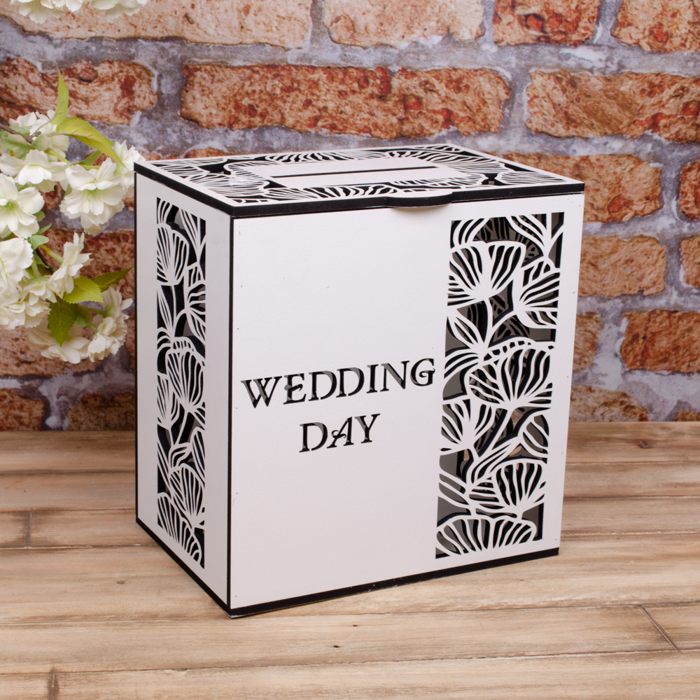 свадебный сундук для конвертов "Wedding day" с цветами